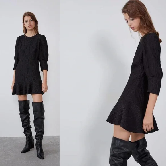 zara black textured mini dress Zara Dress: Black Mini Dress for Date Night